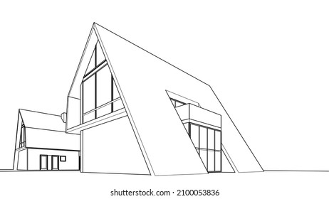House architecture sketch vector 3d illustration