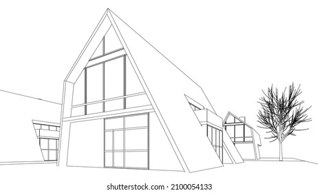 Esbozo de arquitectura de la casa ilustración vectorial 3d