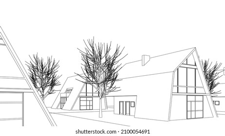 House architecture sketch vector 3d illustration