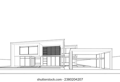 House architecture vector 3d drawing 