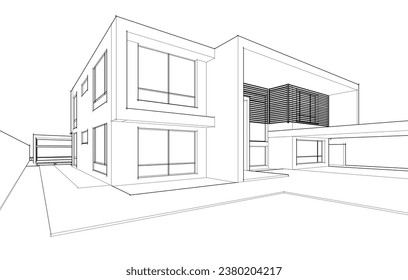 House architecture vector 3d drawing 