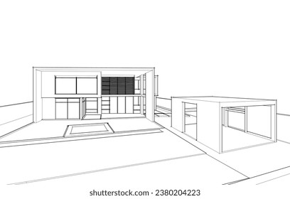 House architecture vector 3d drawing 