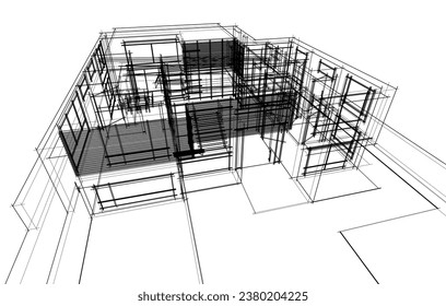 Dibujo 3d vectorial de arquitectura de la casa 