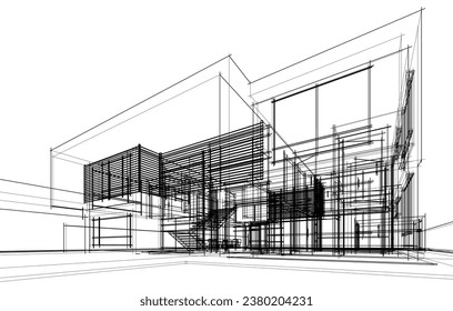 House architecture vector 3d drawing 