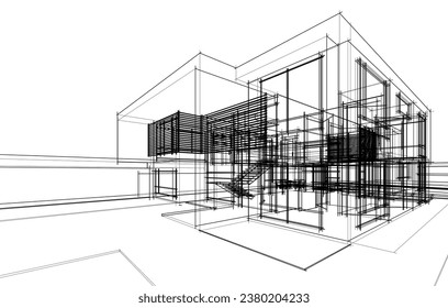 House architecture vector 3d drawing 