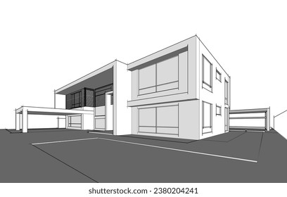 House architecture vector 3d drawing 