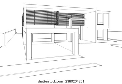 House architecture vector 3d drawing 