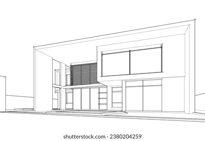 House architecture vector 3d drawing 