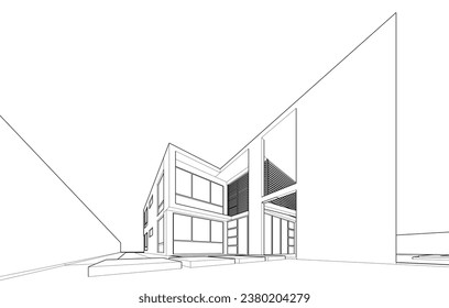House architecture vector 3d drawing 
