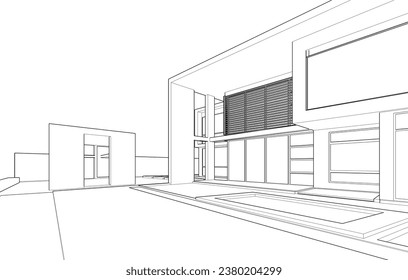 House architecture vector 3d drawing 