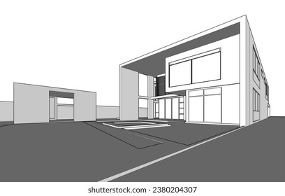 House architecture vector 3d drawing 