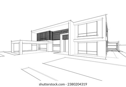 House architecture vector 3d drawing 