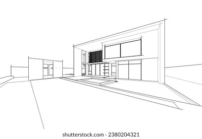 House architecture vector 3d drawing 