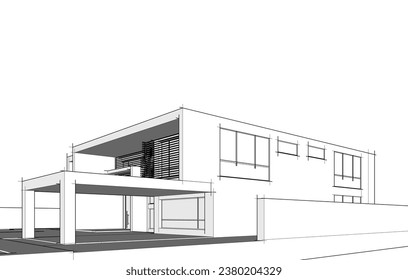 Dibujo 3d vectorial de arquitectura de la casa 