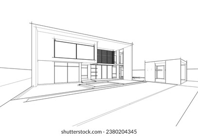 House architecture vector 3d drawing 