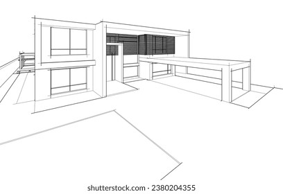 Dibujo 3d vectorial de arquitectura de la casa 