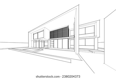 House architecture vector 3d drawing 