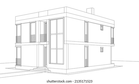 house architecture vector 3d illustration
