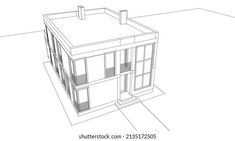 house architecture vector 3d illustration