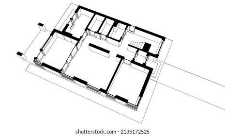 house architecture vector 3d illustration