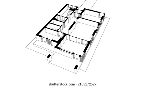 house architecture vector 3d illustration