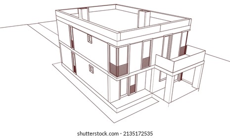 house architecture vector 3d illustration