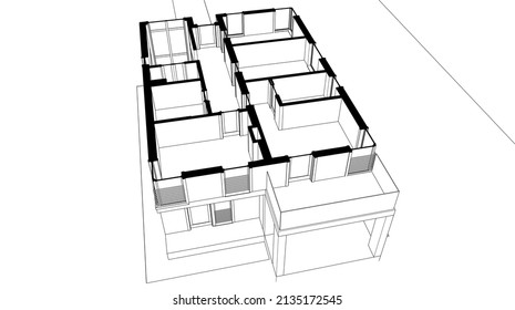 ilustración 3d de la arquitectura de la casa