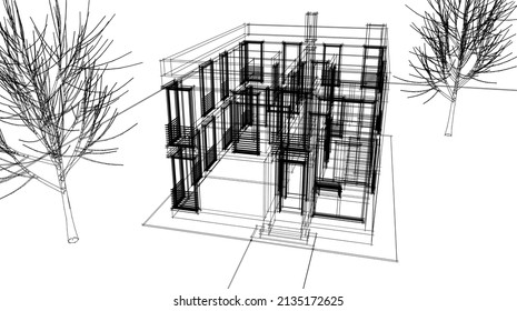 house architecture vector 3d illustration