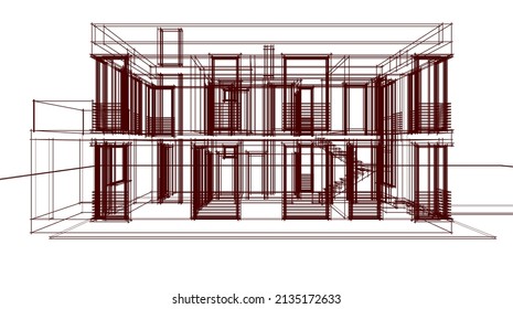 house architecture vector 3d illustration