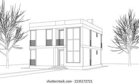 house architecture vector 3d illustration