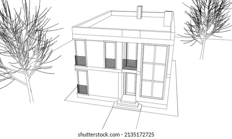 house architecture vector 3d illustration