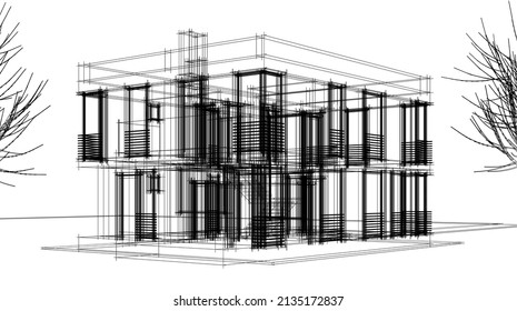 house architecture vector 3d illustration