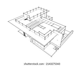 house architecture vector 3d illustration