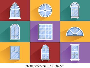 House Architecture Vector Illustration with Doors and Windows Various Shapes, Colors and Sizes in Flat Cartoon Background