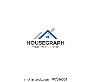 House and arrow graph logo template. Housing market chart vector design. Growth in sales of real estate illustration