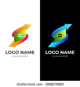 house arrow logo, house and arrow, combination logo with 3d colorful style