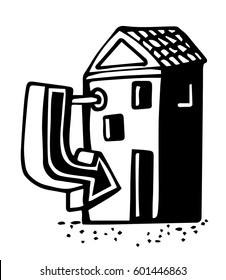 House with arrow sign