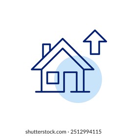 House and arrow up. Real estate prices and mortgage rates rising. Pixel perfect, editable stroke icon