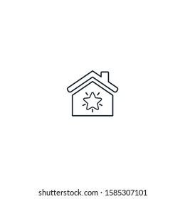 House with an asterisk. Holiday in home. Vector linear icon on a white background.