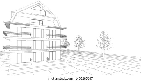 
house with attic 3d illustration