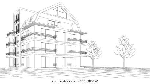 
house with attic 3d illustration