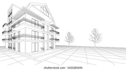
house with attic 3d illustration