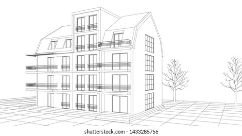 
house with attic 3d illustration