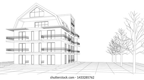 
house with attic 3d illustration