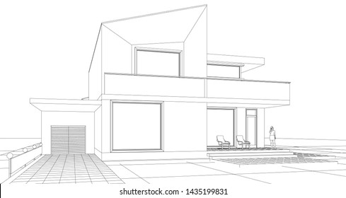 
house with attic 3d illustration