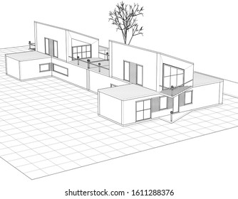
house with attic 3d illustration