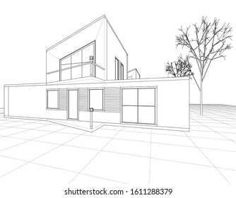 
house with attic 3d illustration