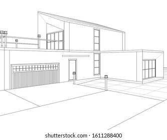 
house with attic 3d illustration