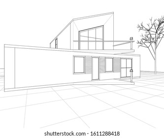 
house with attic 3d illustration