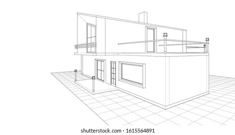 house with attic 3d illustration